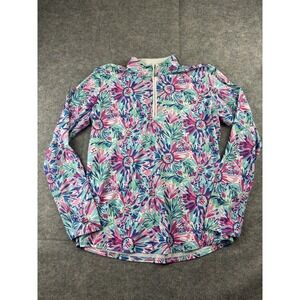 San Soleil Women's L 1/4 Zip Golf Long Vented Sleeve UPF 50 Floral Pullover Top